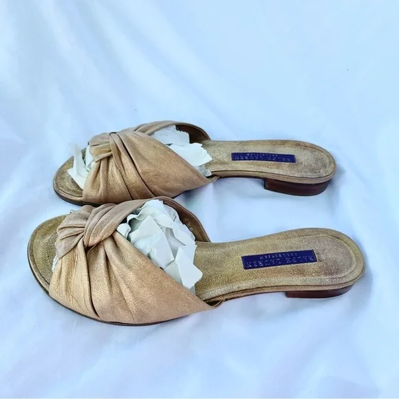 RALPH LAUREN PURPLE LABELKNOTTED GOLD LEATHER METALLIC SLIDE SANDAL SIZE 6.5